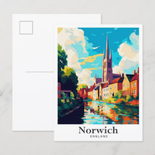 Norwich England Art Vintage Travel Illustration Postkarte