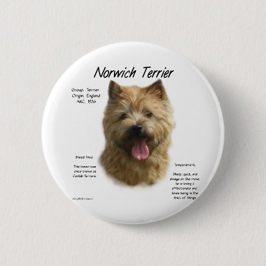 Norwich Terrier History Design Button (Vorderseite)