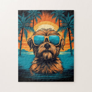 Norwich Terrier mit Sonnenbrille am Strand Puzzle