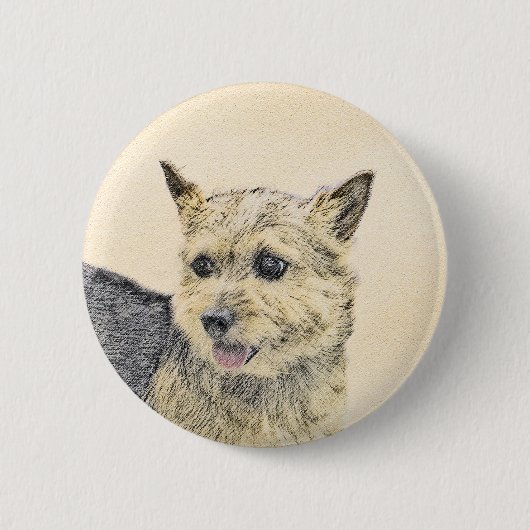 Norwich Terrier Painting - Niedliche Original Dog Button (Vorderseite)