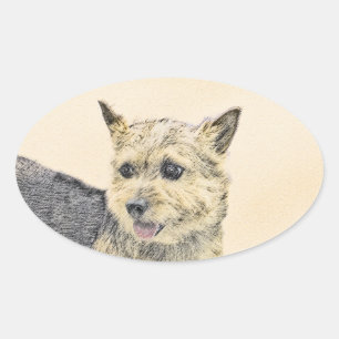 Norwich Terrier Painting - Niedliche Original Dog  Ovaler Aufkleber