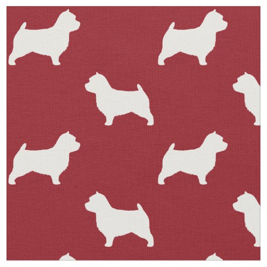 Norwich-Terrier-Silhouette-Muster-Rot Stoff (Nahaufnahme)