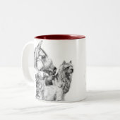 Norwich-Terrier und PferdeTasse Zweifarbige Tasse (Vorderseite Links)