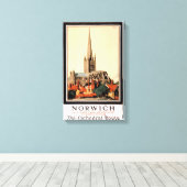 Norwich Vintage Travel Poster wiederhergestellt Leinwanddruck (Insitu (Holzboden))