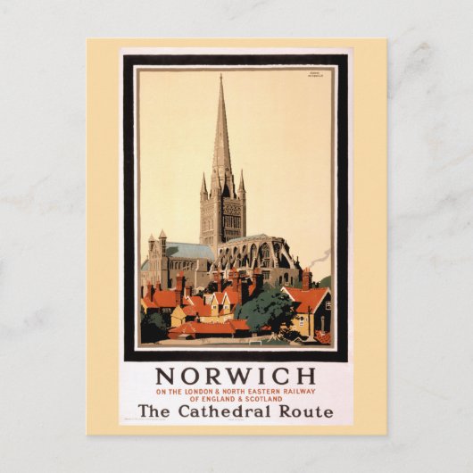 Norwich Vintage Travel Poster wiederhergestellt Postkarte (Vorderseite)