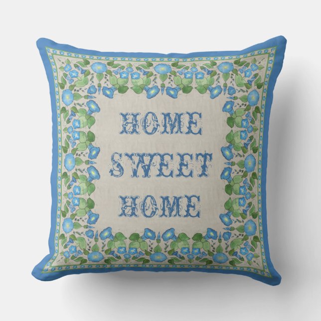 Nostalgic Blue Morning Glory Pillow oder Cushi Kissen (Vorderseite)