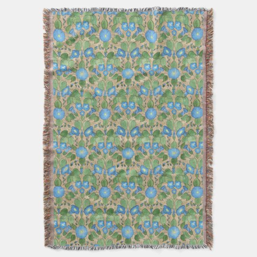 Nostalgic Blue Morning Glory Throw Blanket Decke (Vorderseite Vertikal)