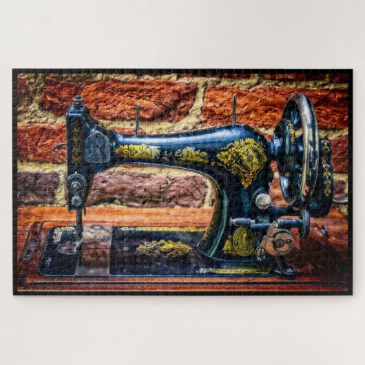 Nostalgic Blue Sewing Machine Puzzle (Horizontal)