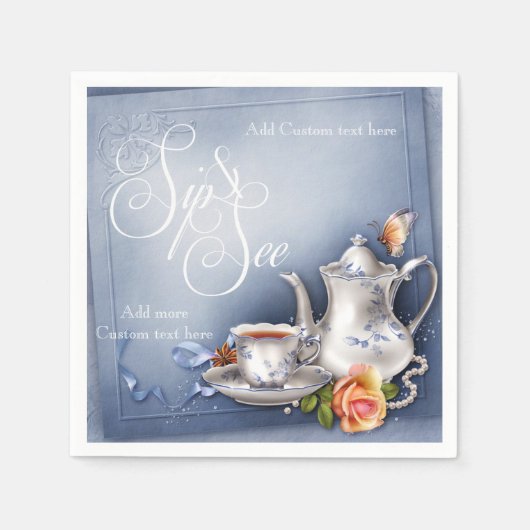 Nostalgic Blue Tea Time Sip & See Baby Party Napki Serviette (Vorderseite)