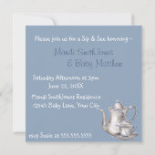 Nostalgic Blue Tee Time Sip und Babydusche Einladung (Rückseite)