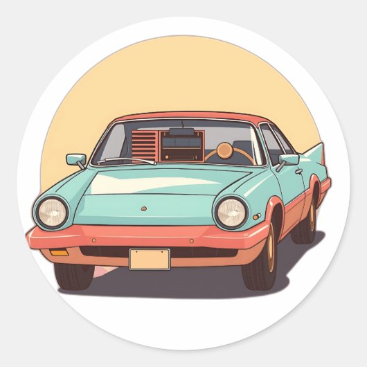 Nostalgic Future Car mit Vintagem Radio Runder Aufkleber (Vorderseite)