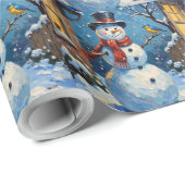 Nostalgic Happy Snowman with Bluebird Winter Scene Geschenkpapier (Rolleneckpunkt)