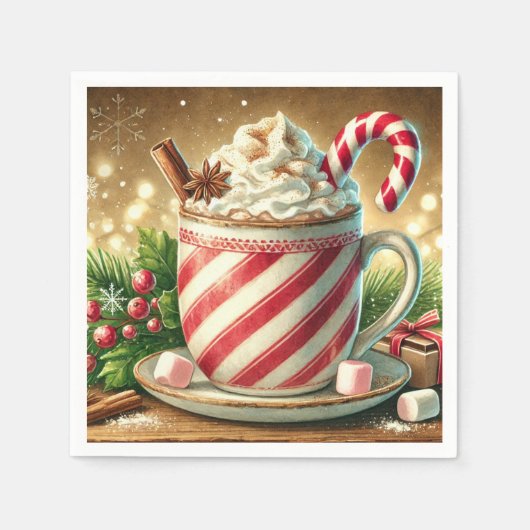 Nostalgic Holiday Candy Cane Warm Cocoa Découpage Serviette (Vorderseite)