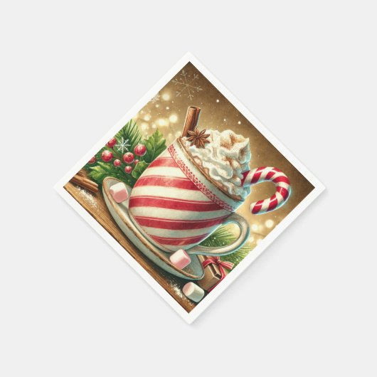 Nostalgic Holiday Candy Cane Warm Cocoa Découpage Serviette (Ecke)