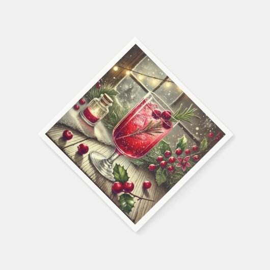 Nostalgic Holiday Drink Cranberry Spritz Découpage Serviette (Ecke)