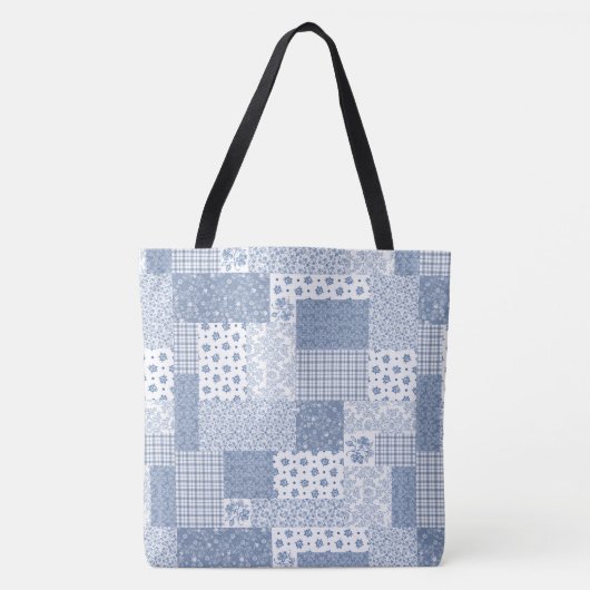 Nostalgic Indigo Blue White Imitats Patchwork Patt Tasche (Vorderseite)