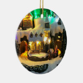 Nostalgic mountain village against Snow Scene Keramik Ornament (Rechts)