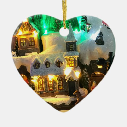 Nostalgic mountain village against Snow Scene Keramik Ornament (Vorne)