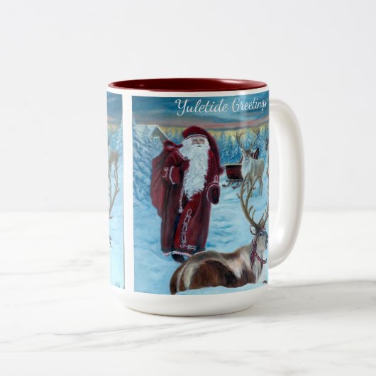 Nostalgic Painted Santa and Reindeer 15 oz. Mug  Zweifarbige Tasse (VorderseiteRechts)