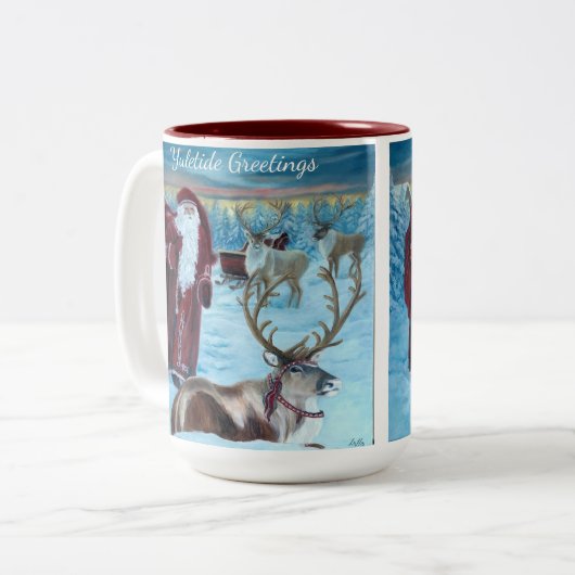 Nostalgic Painted Santa and Reindeer 15 oz. Mug  Zweifarbige Tasse (Vorderseite Links)