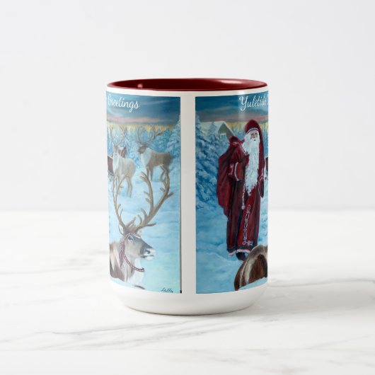 Nostalgic Painted Santa and Reindeer 15 oz. Mug Zweifarbige Tasse (Mittel)