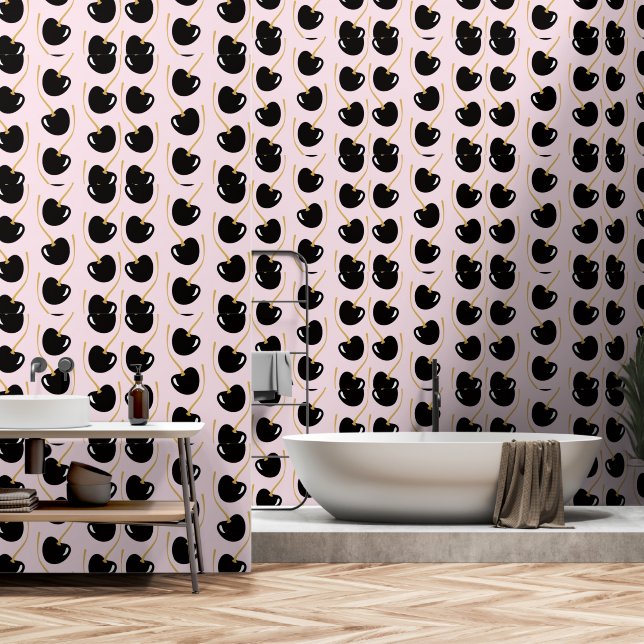 Nostalgic powder pink black cherry wallpaper  tapete (Badezimmer)