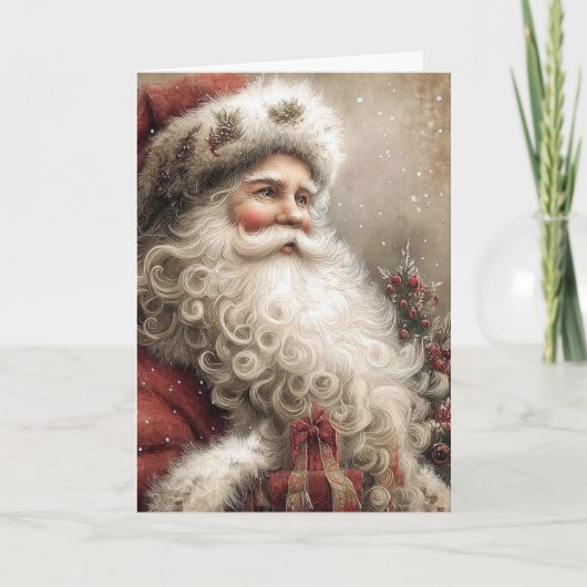Nostalgic Santa Claus Happy Holidays Folded Karte (Vorderseite)