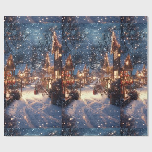 Nostalgic Victorian Christmas Village Wrapping Pap Geschenkpapier (Flach)
