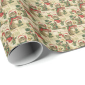 Nostalgic Vintage Christmas Cats Retro Collage Geschenkpapier (Rolleneckpunkt)