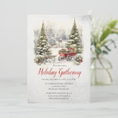 Nostalgic Vintage Holiday Tree Christmas Gathering Einladung (Stehend Vorderseite)