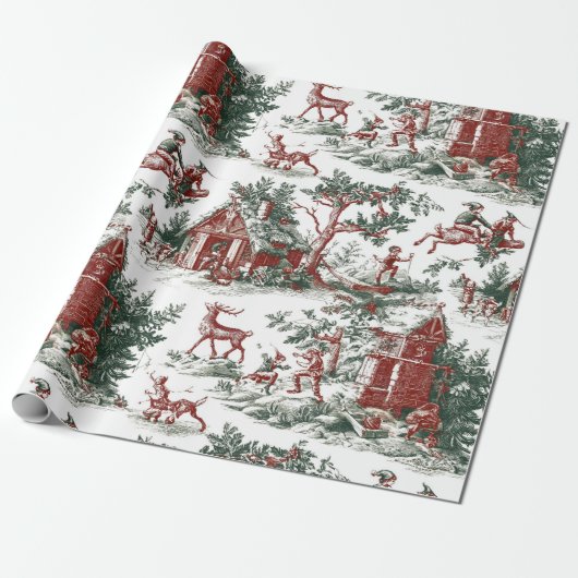 Nostalgic Vintage Red Green Christmas Geschenkpapier (Ungerollt)