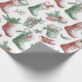 Nostalgic Vintage Red Green Christmas Stockings Geschenkpapier (Ecke)