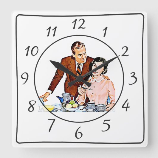 Nostalgic Vintage Retro Couple Kitchen Clock Quadratische Wanduhr (Vorderseite)