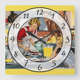 Nostalgic Vintage Retro Women Kitchen Clock Quadratische Wanduhr