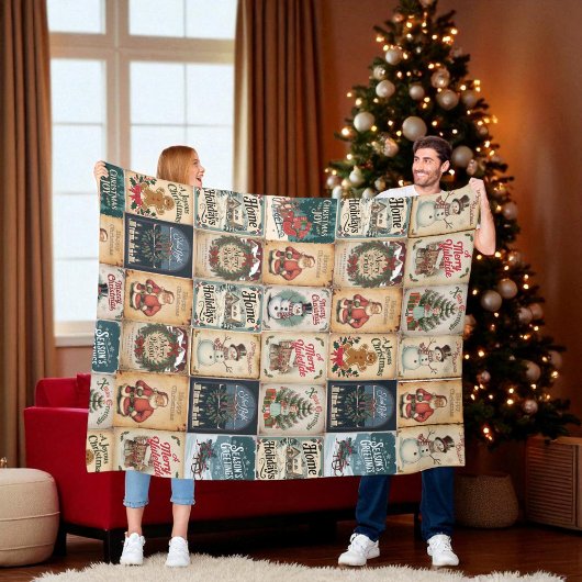 Nostalgic Vintage Weihnachten Rote Grüne Creme Hol Fleecedecke