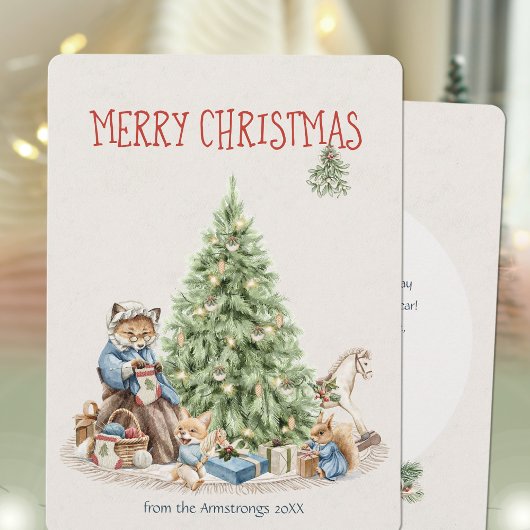 Nostalgic Watercolor Animal Christmas Card Feiertagskarte