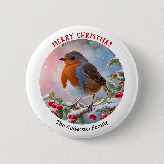 Nostalgic Winter Robin Redust Frohe Weihnachten Button (Vorderseite)