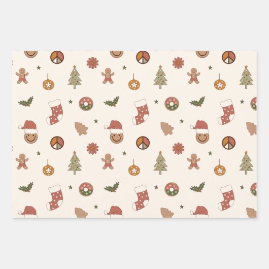 Nostalgie Retro Groovy Weihnachten Geschenkpapier Set (Vorderseite 2)
