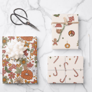 Nostalgie Retro Groovy Weihnachten Geschenkpapier Set