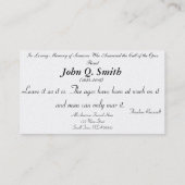 Nostalgiker-offene Straßen-Begräbnis- Gebets-Karte Visitenkarte (Rückseite)