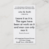 Nostalgiker-offene Straßen-Begräbnis- Visitenkarte (Rückseite)