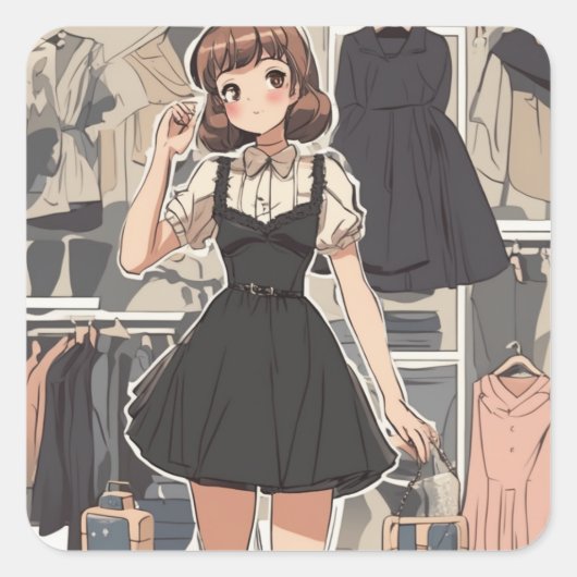 Nostalgisch Anime Little Black Dress Decal - künst Quadratischer Aufkleber (Vorderseite)