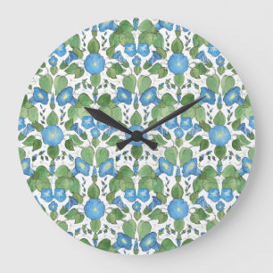 Nostalgisch Blue Morning Glory Round Wall Clock Große Wanduhr