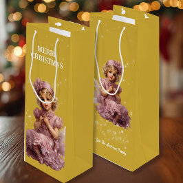 Nostalgisch Frohe Weihnachten in frostrosa Geschenktüte Für Weinflaschen