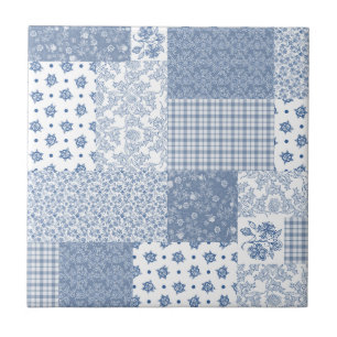 Nostalgisch Indigo Blau Faux-Patchwork-Keramikflie Fliese