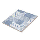 Nostalgisch Indigo Blau Faux-Patchwork-Keramikflie Fliese (Seite)