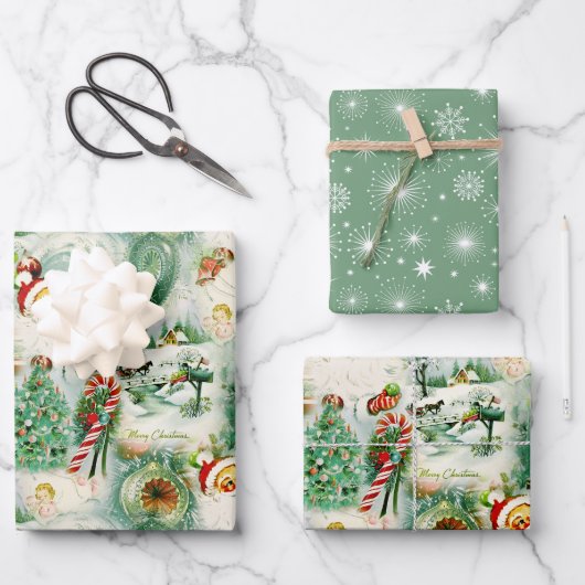 Nostalgisch Kitschmas Geschenkpapier Set (Vorderseite)