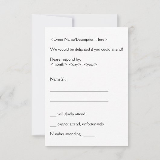 Nostalgisch, klassisch "R.S.V.P." Karte (Rückseite)