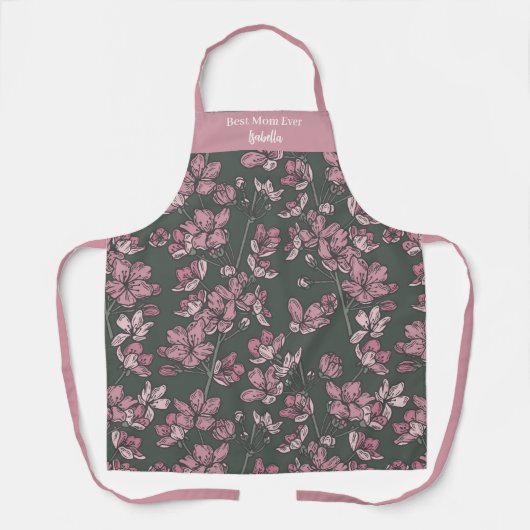 Nostalgisch Pink Floral Beste Mama je Individuelle Schürze (Vorderseite)