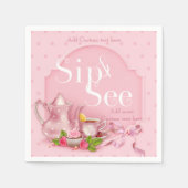 Nostalgisch Pink Tee Time Sip & See Baby Party Nap Serviette (Vorderseite)